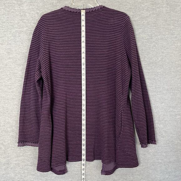 Cut Loose Open Front Long Cardigan Size M Pockets Fringe Stripe Textured Duster - Picture 10 of 15